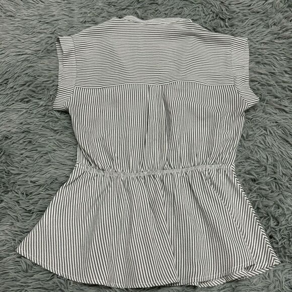 Monteau Peplum Striped Short Sleeve V-Neck Shirt Size Small - Picture 7 of 9